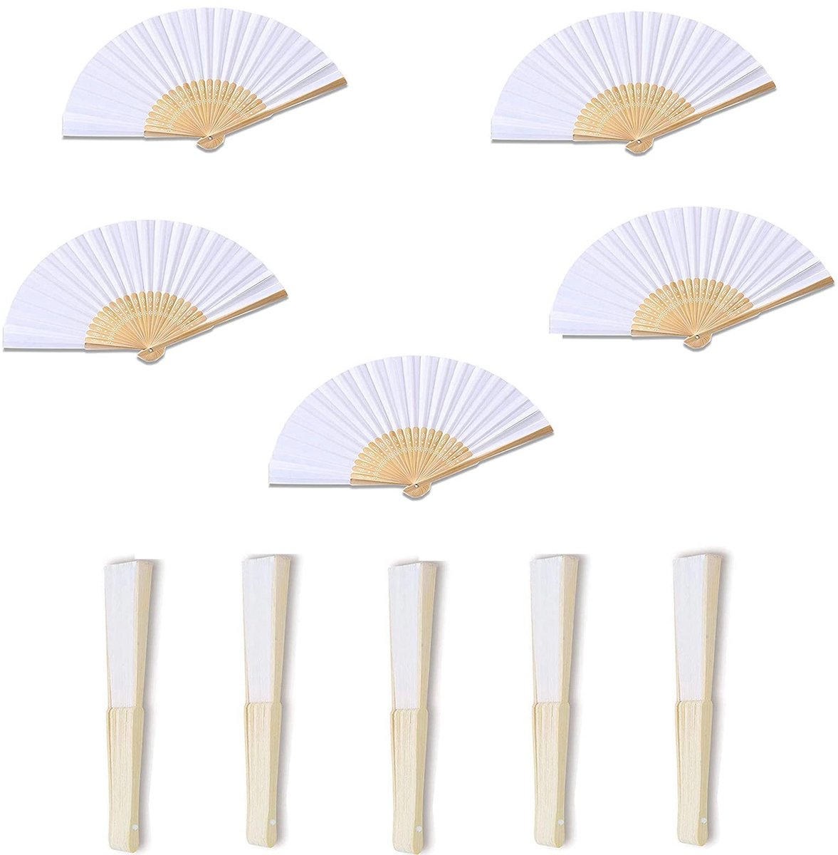 Dailygoody - Witte Waaier - Handventilator - Praktisch en stijlvol - Wit - Voor bruiloften en zomerfeesten - 10 stuks - Ideaal voor koeling