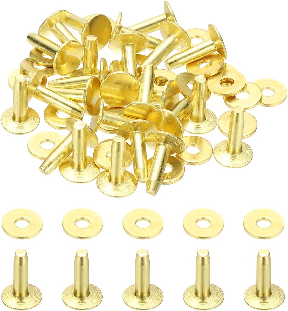 9x3,3x12 mm Leren Klinknagels en Ringen — 24 Sets van Messing Bevestigingsmiddelen en Metalen Klinknagelstiften, Ideaal voor Leerbewerking, Riemen, Portemonnees, Halsbanden en Doe-het-zelfprojecten