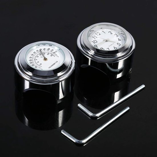 [1 Pair] 7/8" 1" Motorcycle Handlebar Dial Clock Thermometer Waterproof Luminous White for Bike Motorcycle van BBTO — afbeelding 5