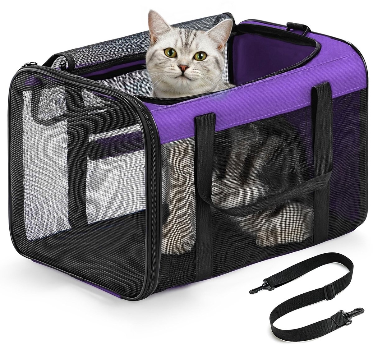 Dailygoody - Kattentransportbox - Vliegtuiggeschikte kattentas - Zacht en ademend - M - Geschikt voor katten en honden tot 6 kg - Ideaal voor reizen
