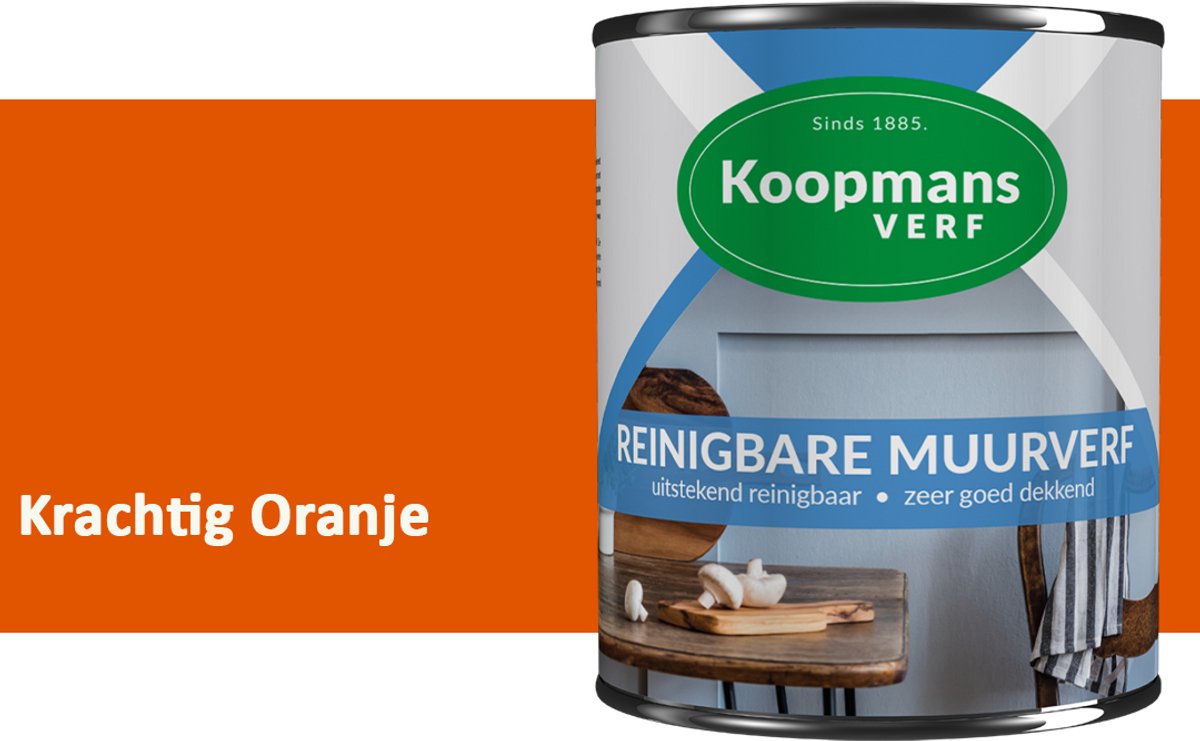 Koopmans Reinigbare Muurverf – Afwasbare Schrobvaste Muurverf Binnen – Mat – Voor Keuken, Woonkamer & Kinderkamer – Krachtig Oranje – 1 l