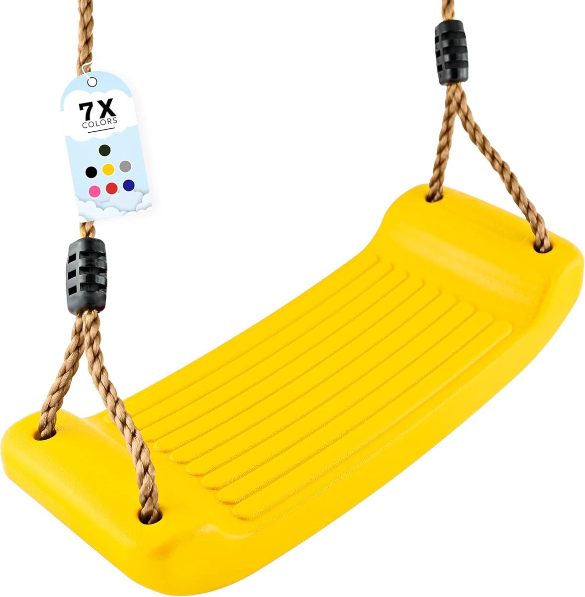 Kinderschommel voor Binnen en Buiten met Verstelbare Touwen, Antislip Zitje en Geel Schommelbord
