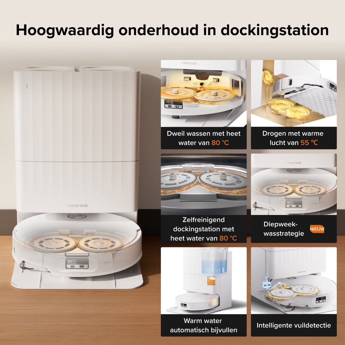 Roborock Qrevo Edge 2-robotstofzuiger-25.000 Pa-7,98 cm ultraslank ontwerp-12 mm dweilheffing-80℃ Warmwatermopwas&Zelfreinigend Station-FlexiArm Technology-RetractSense navigatiesysteem-dubbel anti-klitssysteem-Reactieve AI en Roborock app-bediening. — afbeelding 7