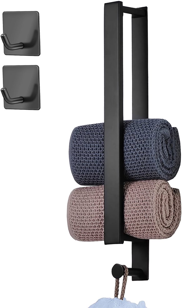 Handdoekhouder zonder boren 40cm – zelfklevend roestvrij staal met 2 haken, multifunctioneel voor badkamer & keuken, wandhanddoekhouder, keukenrolhouder, modern, duurzaam, anti-roest, makkelijk te monteren