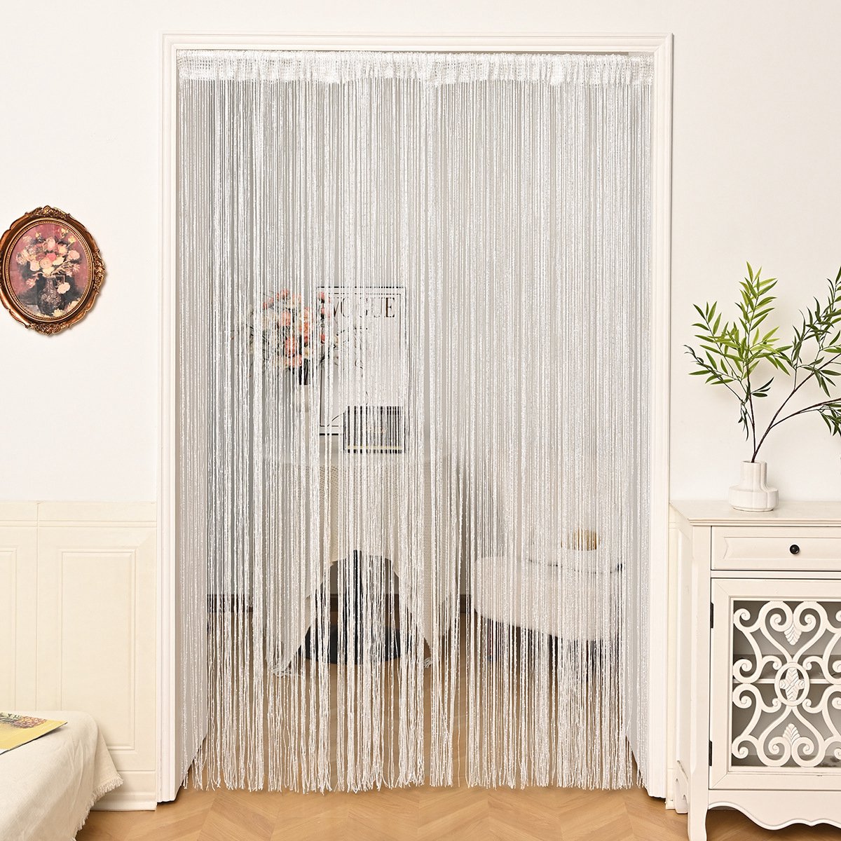 Deurgordijn - Kralengordijn - Polyester - Siergordijn - Vliegengordijn - Eenvoudige Installatie - Luxe Deurhor - Horgordijn - Vliegengordijn Kralen - Modern Design - Gratis snijden - Geschikt voor deuren, ramen, decoratie-Wit, 100*200 cm (1 stuk)