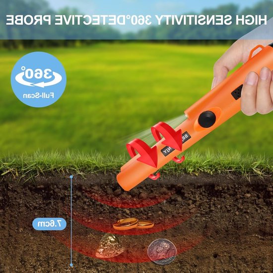 Geavanceerde Metaaldetector met Pinpointer voor Schatzoeken, 360° Zoekfunctie, Waterdicht en Inclusief LED Verlichting, Ideaal voor Volwassenen en Kinderen