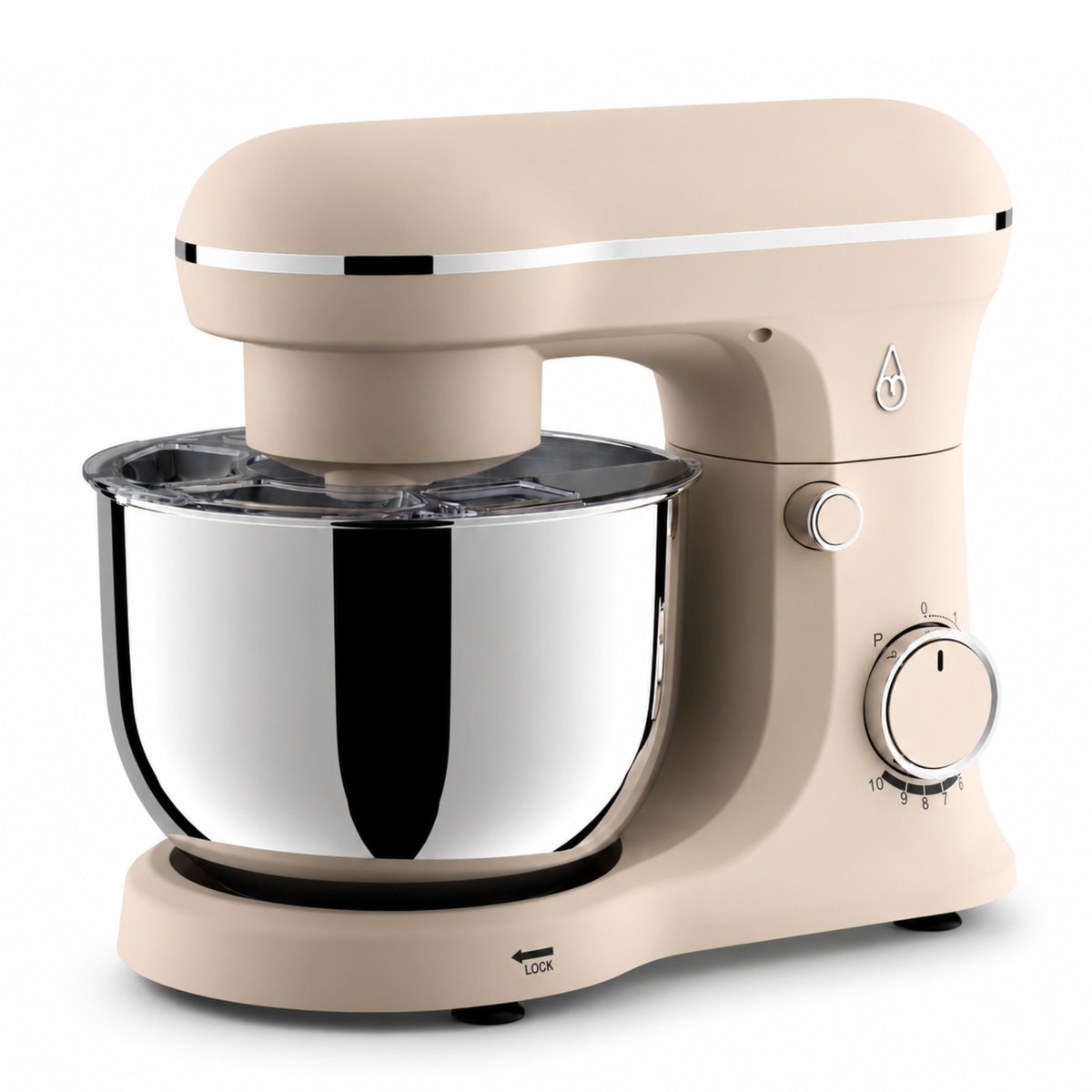 Motivai Keukenrobot 1500W - 5L Keukenmachine met Mengkom - Mixer met 10 Snelheden & Pulse - Inclusief Deeghaak, Garde & Menghaak - Matte Beige