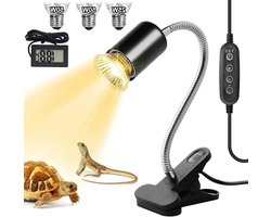 Verwarmingslamp voor Schildpadden en Reptielen met Timer, 3 Lampen (25W + 2 x 50W) en Thermometer voor Waterbakken en Terraria