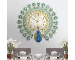 J&R Wandklok - Pauw wandklok - Pauw Klok - Luxe klok - Diamant en kristal - Decoratie klok - 60cm