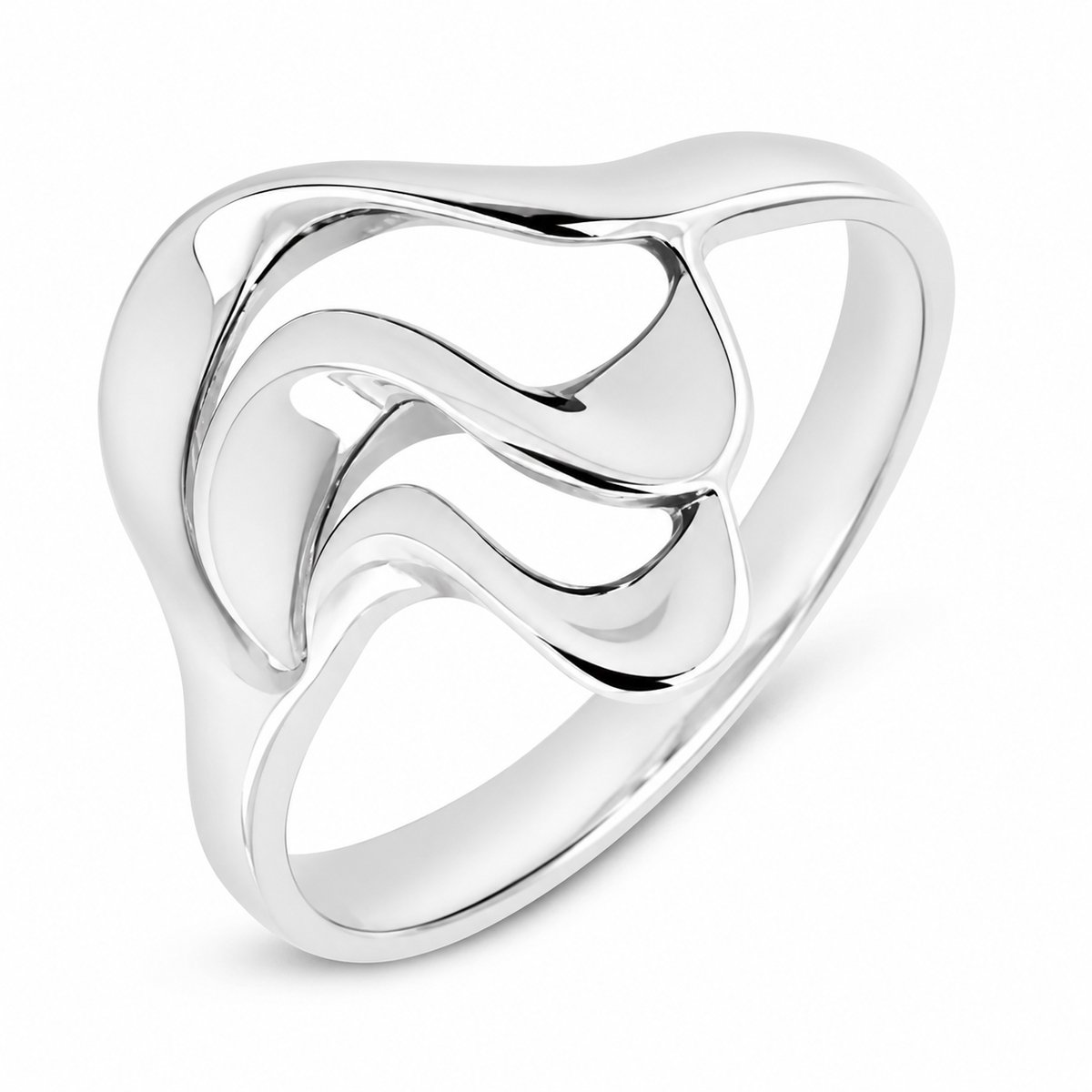925 Sterling Zilveren Damesring – Elegante Open Ring met Golvend Design – Verstelbare Zilveren Ring