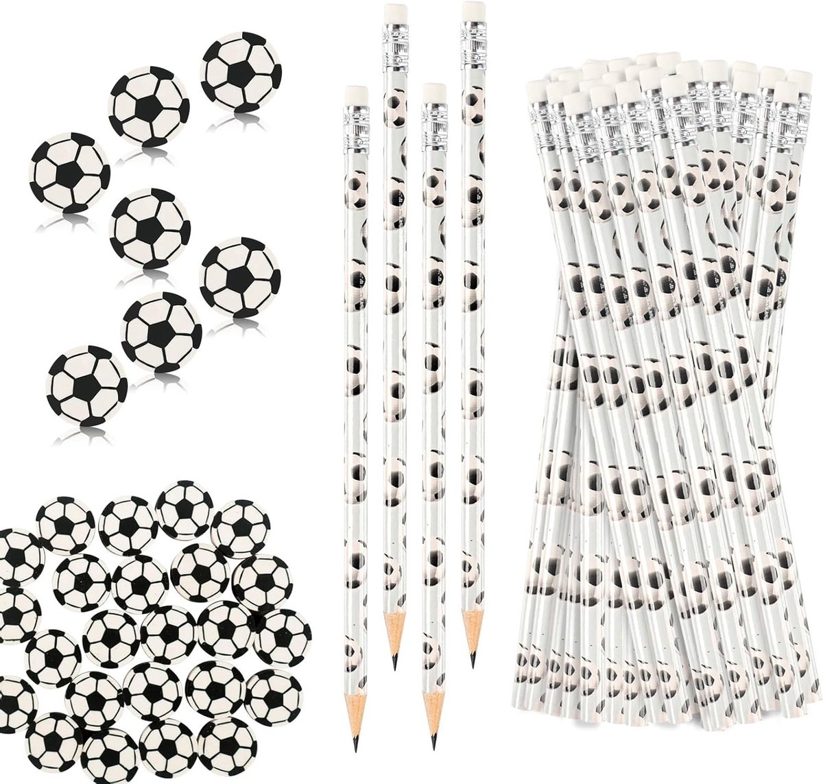 Voetbalfeest Cadeaus, 48 Stuks Potloden en Gum voor Kinderen, Verjaardagscadeaus voor Sportliefhebbers, Schoolmateriaal voor Jongens en Meisjes