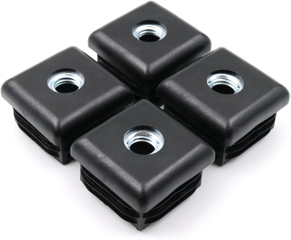 Dailygoody - Schroefdraadstop - Vierkante Buisstop - Robuust en Hoogwaardig - Zwart - M10 Binnen draad - Geschikt voor Meubels - 4 Stuks
