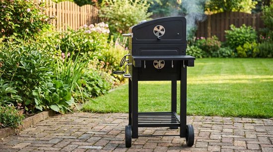 Houtskoolbarbecue XL Grillwagen met Deksel & Thermometer - BBQ Smoker Grill met Warmhoudrooster, Wielen, Zijtafel & Opbergrek - Houtskool BBQ voor Tuin, Camping & Terras - Grijs - House&Garden — afbeelding 5
