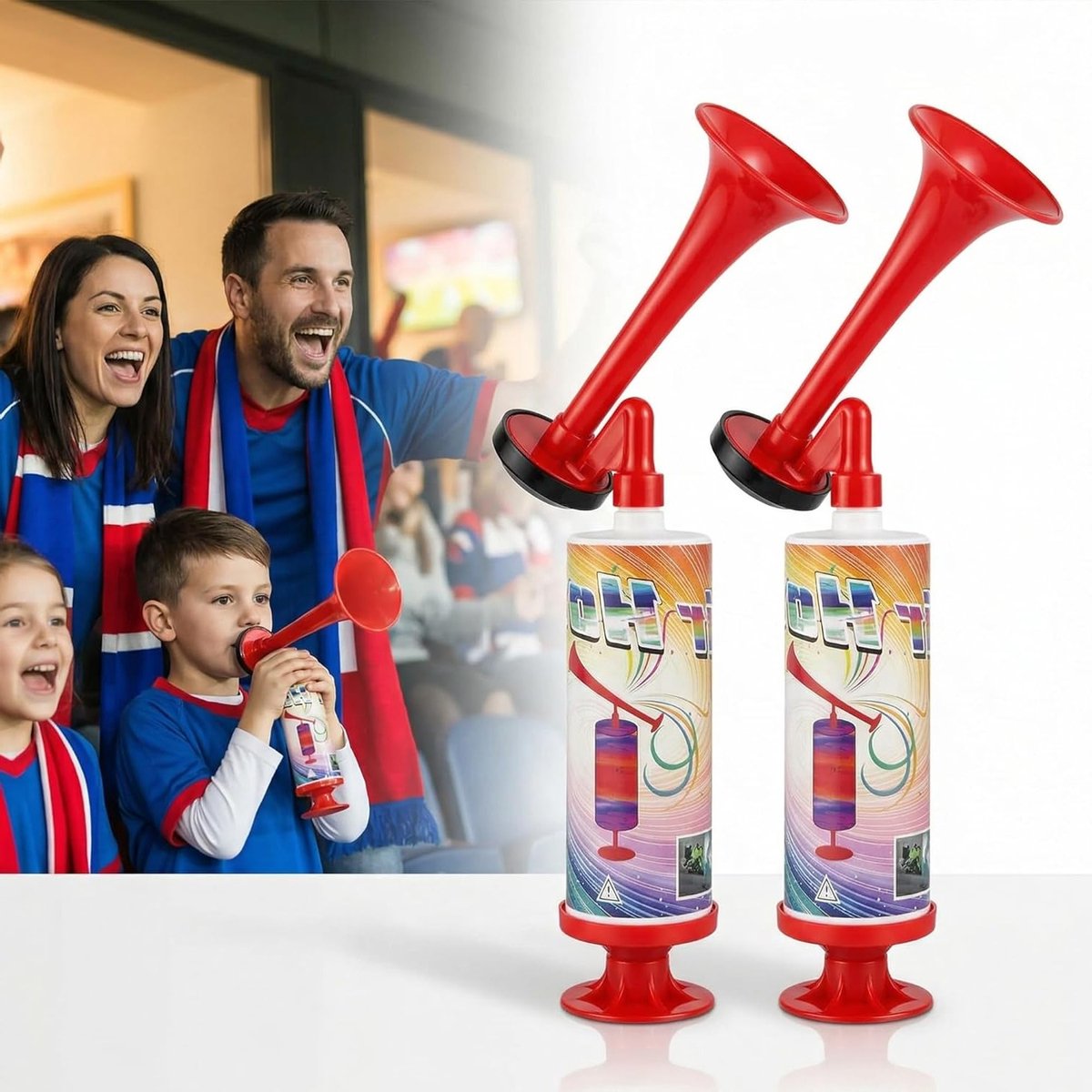 2 Stuks Handheld Luchtdruk Fanfare Pomp, Klassieke Lucht Hoorns, Signaal Hoorn voor Voetbal en Evenementen