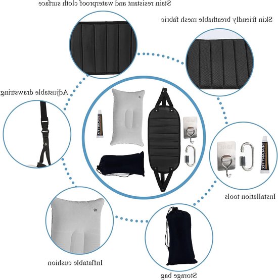 Comfortabele Voetsteun voor Langdurig Zitten - 8 Stuks Zwarte Polyester Foam - Verlichting van Pijn en Zwelling tijdens Reizen en Werk — afbeelding 2