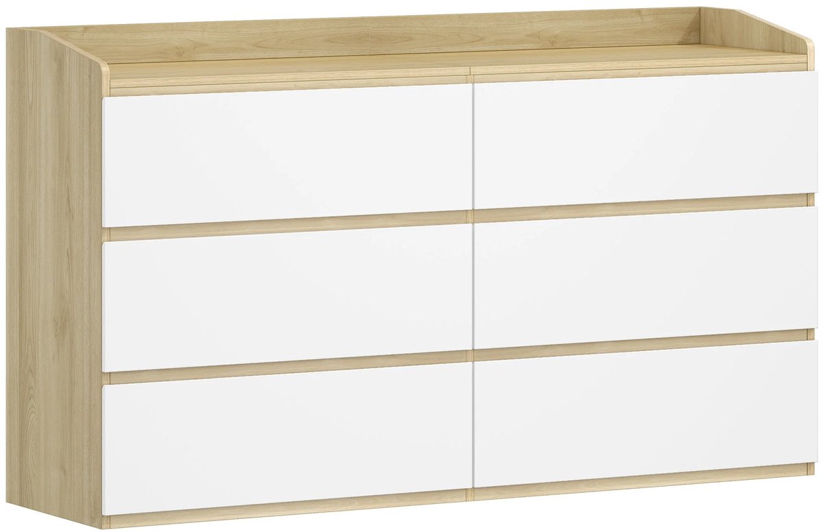 CINK Living® Ladekast 6 Laden - Moderne Dressoirkast Wit/Eiken - Opbergkast voor Slaapkamer, Woonkamer & Hal - 138 cm