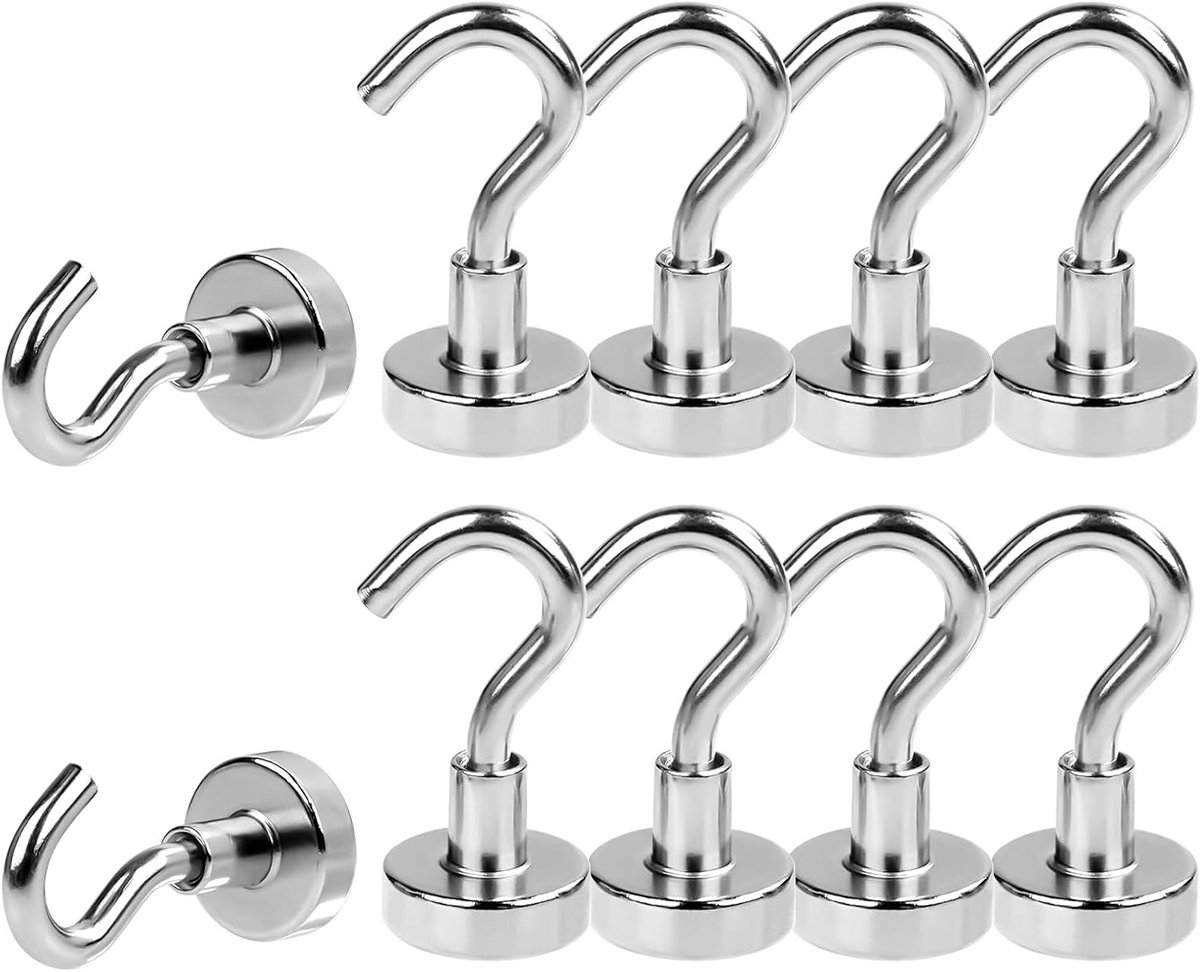 Extra sterke magnetische haken tot 8 kg - 10 stuks neodymium haken van 16 mm voor barbecue