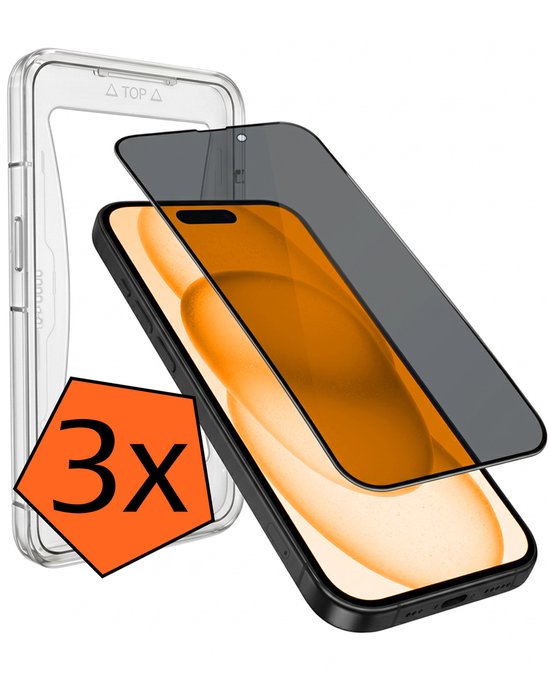 Screenprotector - 3 Stuks - Geschikt voor Apple iPhone 15 - Met Installatie Kit - Privacy Filter - Flexibel Glas - Beschermglas - Tempered Glass - Screen Protector