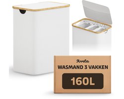 Avela Wasmand 3 vakken met deksel - 160L - Wit - Wassorteerder
