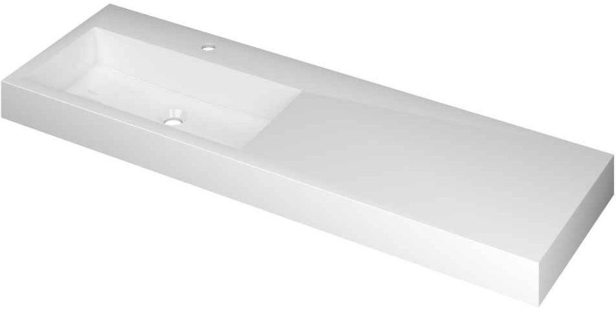 INK Momento Wastafel Polystone Wasbak Links met 1 Kraangat - 1400x450x90 mm - Glans Wit