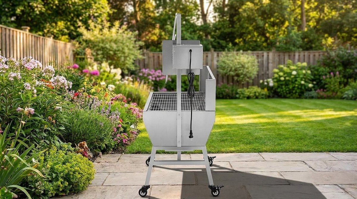 Elektrische Draaispit Grill Set 94 cm – 360° Rotisserie BBQ Spit voor Lamsvlees, Speenvarken & Vlees – 38W Motor met 3 RPM – 60 kg Draagkracht – 7 Hoogte-instellingen – Roestvrij Staal Outdoor Grill – House&Garden