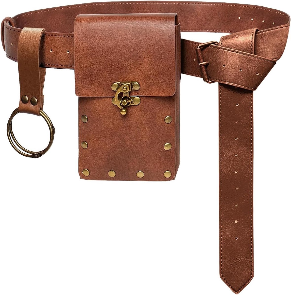 Leren Middeleeuwse Riem met Heuptasje - Renaissance Kostuumaccessoires voor Piraten en Cosplay - Bruin, Historisch, Vintage