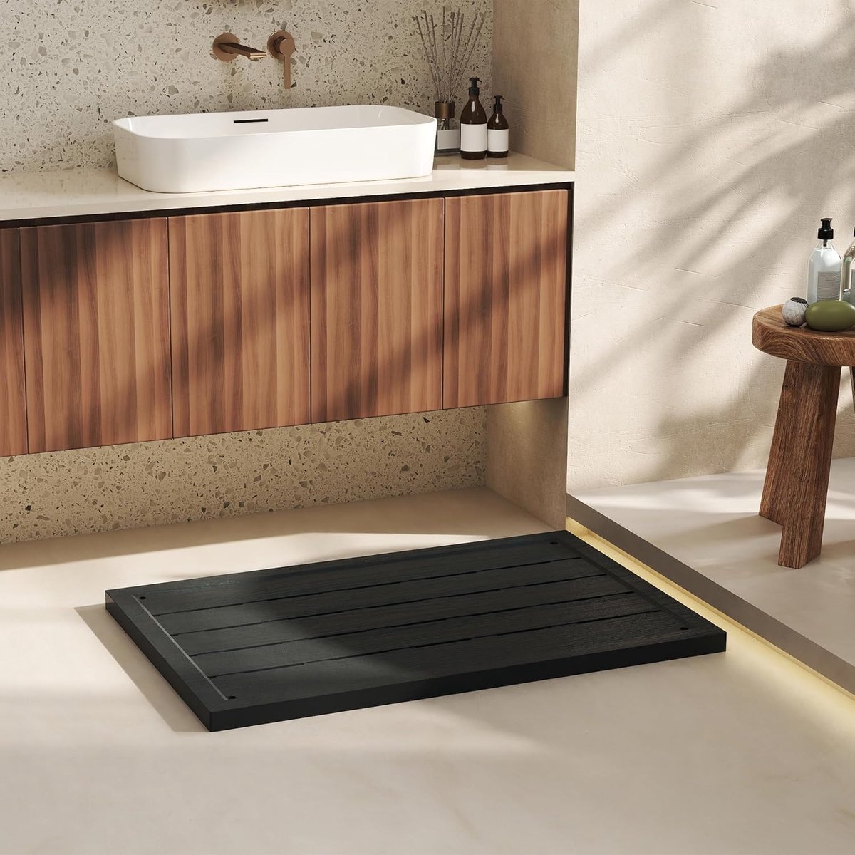Kunststof Vloerelement voor Zonnedouche 100x56x4cm, Antislip Tuindouche Vloerpanelen met Montagemateriaal, UV-bestendig Buitenvloer voor Buitendouche Sauna Zwembadladder (Antraciet) NAIZY thumbnail 5