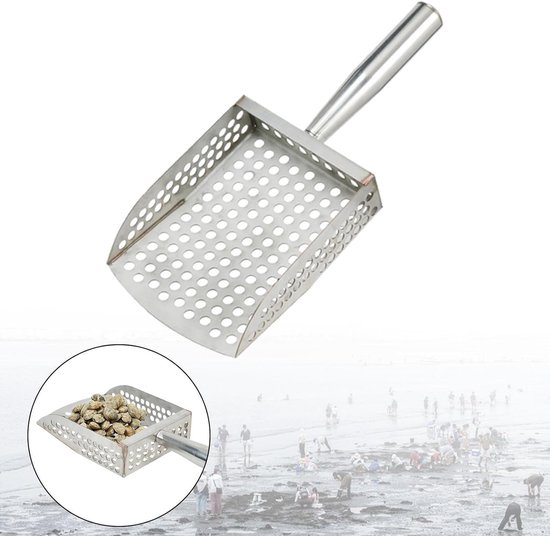 Strandschep - Zandschep - Roestvrijstalen zandzeef - Zandfilterschep - Kan worden opgehangen - 28,5*12*14 cm - Geschikt voor het verzamelen van schelpen op het strand, het schoonmaken van de kust, enz. - Zilver — afbeelding 5