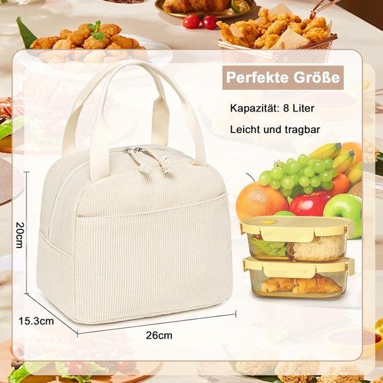 Geïsoleerde Lunchtas voor Vrouwen, Herbruikbare Lunchbox met Rits, Lekvrije Thermische Koeltas, Grote Capaciteit, Beige van KZQ — afbeelding 2