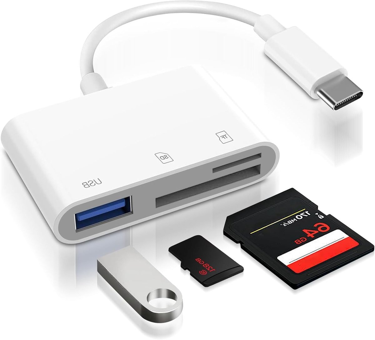 3-in-1 USB C SD-kaartlezer met dual slot, MicroSD-kaartadapter en USB-A aansluiting voor iPhone, iPad en MacBook