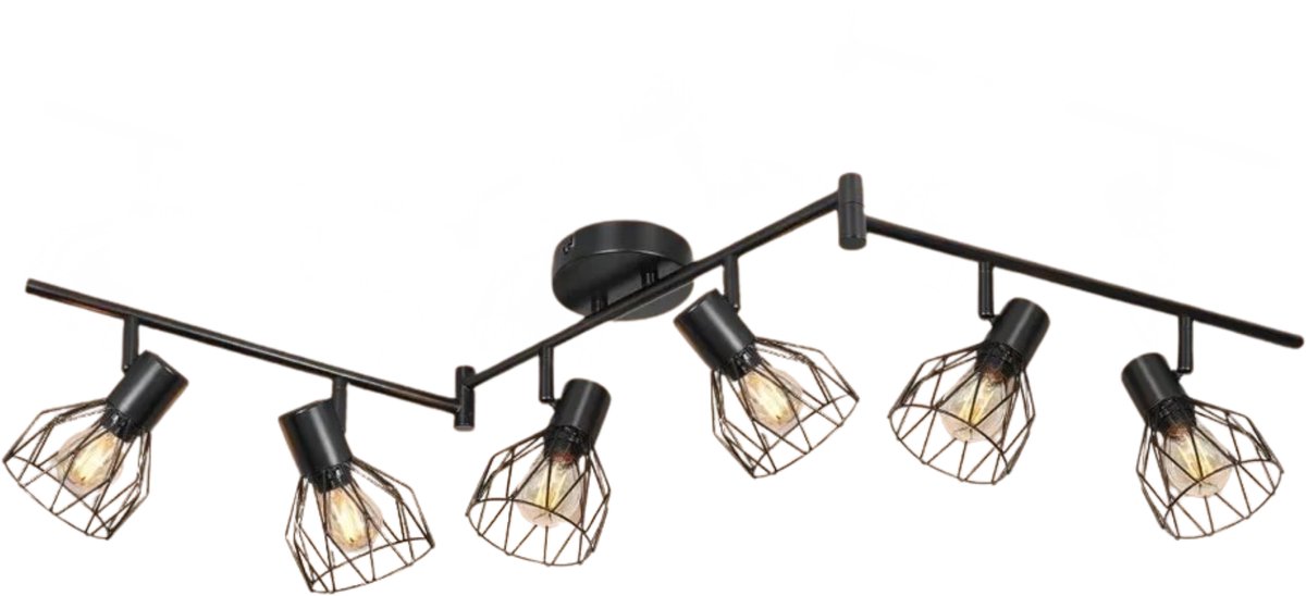Stervia Plafondlamp - Rij Van 6 Lampen - 350° Horizontaal Draaibaar - 90° Verticaal Draaibaar - E14 Fitting - Zwart - 117 x 9 x 12.5 cm