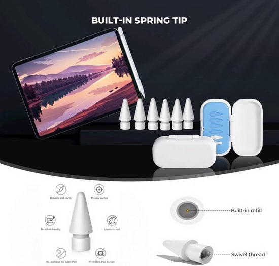 Dailygoody - Reservepunten voor Apple Pencil - Duurzaam en nauwkeurig - 6 stuks - Geschikt voor Apple Pencil 1e 2e 3e generatie - Inclusief opbergdoos... — afbeelding 2