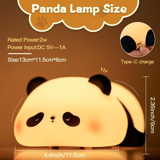 Dailygoody - Kindernachtlampje - Panda nachtlampje - Dimbaar en oplaadbaar - Siliconen ledlamp - Geschikt voor kinderen - 30 minuten timer — afbeelding 4