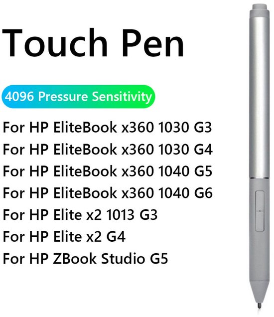 Dailygoody - Stylus Pen - 4096 Drukgevoeligheid - Aluminium Actieve Pen - Zilver - Touch Screen Pen - Geschikt voor HP EliteBook - Type C Interface — afbeelding 2
