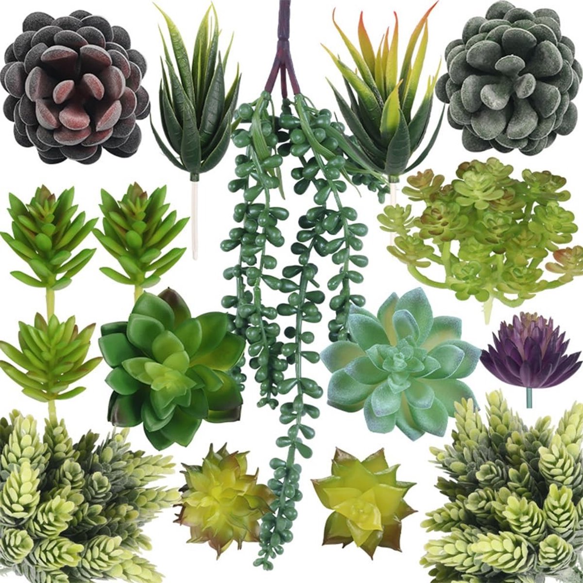 Dailygoody - Kunstmatige Succulent - 16 Stuks - Zeer Realistisch - Groene Textuur - Decoratieve Planten - Geschikt voor DIY Decoratie - Kunststof