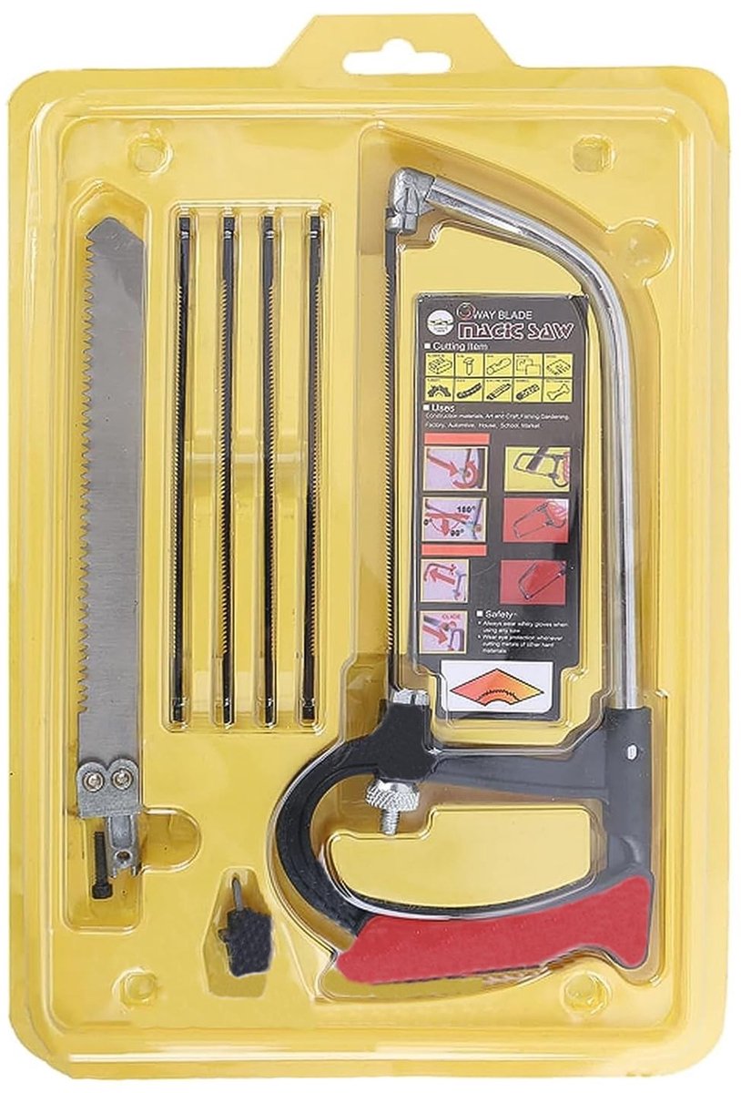Dailygoody - Handzaag - Multifunctionele Hacksaw - Ergonomisch Handvat - Zilver - Staal - Voor Hout en Metaal - Inclusief Zaagbladen