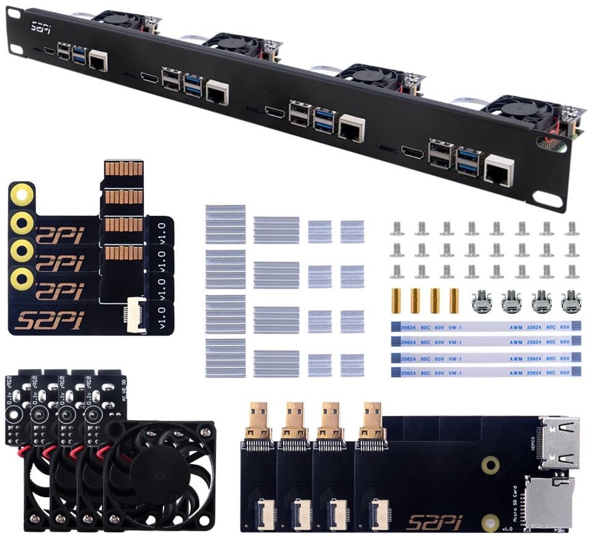Dailygoody - 1U Rack Kit - Raspberry Pi 4B - Compact design - 19 inch formaat - Ventilatoren en koellichaam - Geschikt voor server racks - Universeel