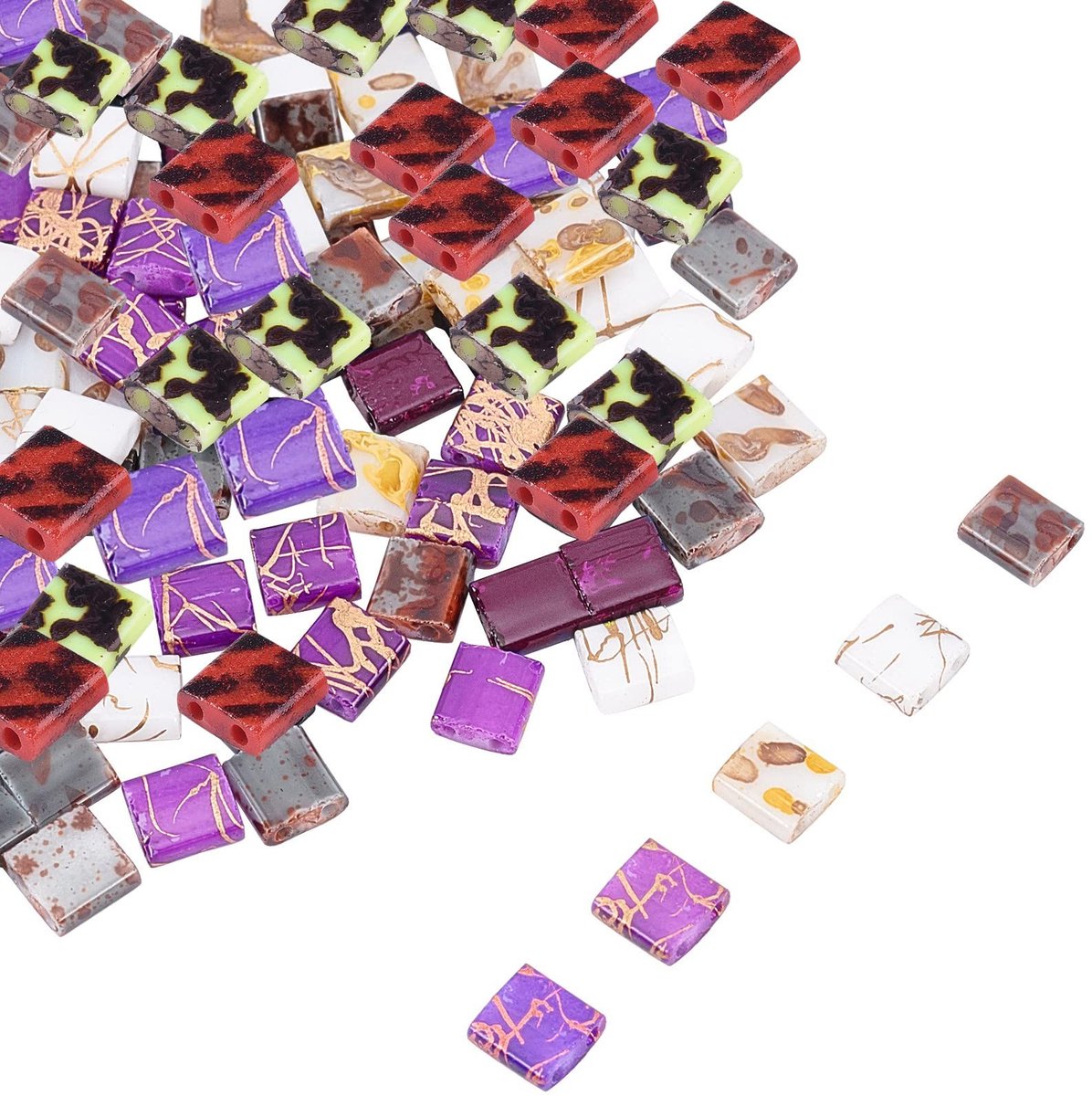 Dailygoody - Glazen kralen met 2 gaten - 120 stuks - Rechthoekige en kubuskralen - Sieraden maken - DIY handwerk - Gemengde kleuren