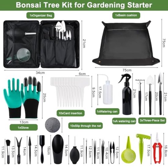 41-Delige Tuingereedschapset - Sappige Planten Gereedschap, Bonsai Gereedschapsset met Waterdichte Verpotmat en Accessoires voor Kamerplanten en Professionele Bonsai-Teelt — afbeelding 2