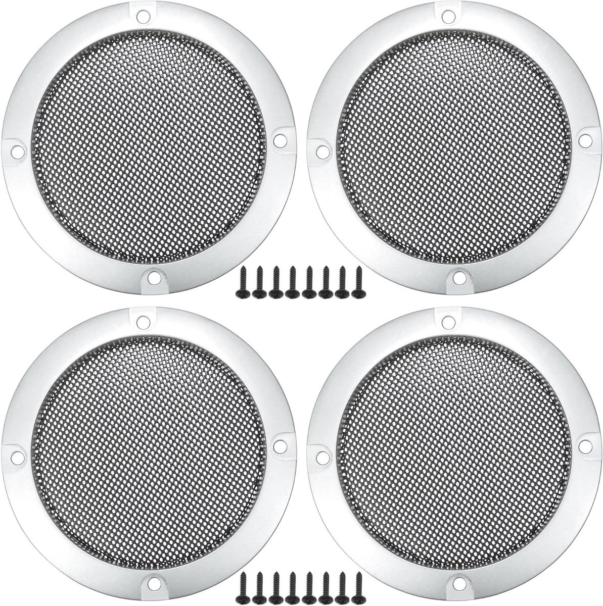 3" Auto Luidspreker Rooster Cover Mesh met Schroeven - Zilver Zwart - 4 Stuks voor Perfecte Geluidskwaliteit en Bescherming
