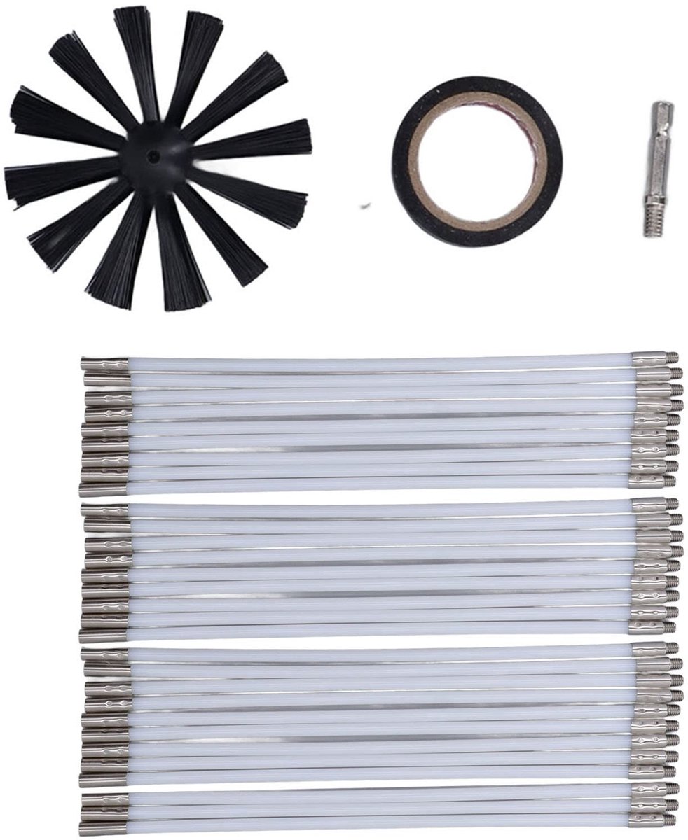 Dailygoody - Reinigingsset voor droogkanaal - 33 stuks - Flexibele borstel voor schoorsteen en droger - 40 cm - Pluisborstel - Geschikt voor haard en
