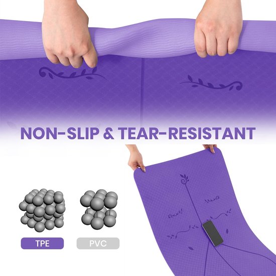 Dailygoody - Yogamat - Antislip - Huidvriendelijk - 183 x 61 cm - Fitnessmat - Geschikt voor Yoga en Pilates — afbeelding 3
