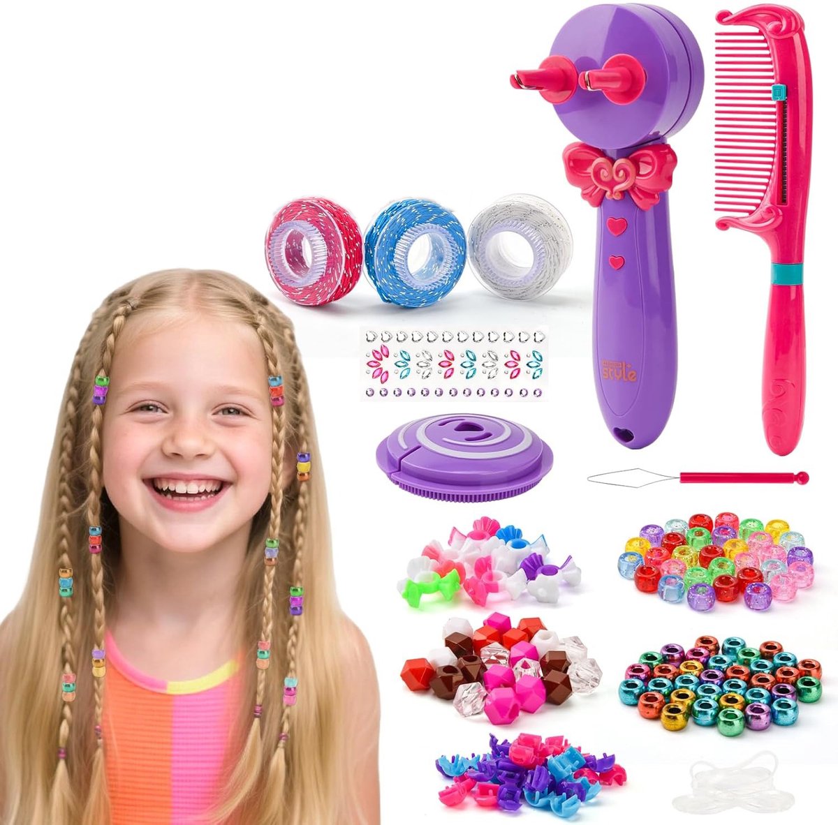3-in-1 automatische haarvlechtmachine - Automatische haarvlechter met doe-het-zelf-accessoires - Creatieve haarversieringen voor kinderen - Haaraccessoires - Speelgoedcadeau voor meisjes - Meisjes van 3-12 jaar