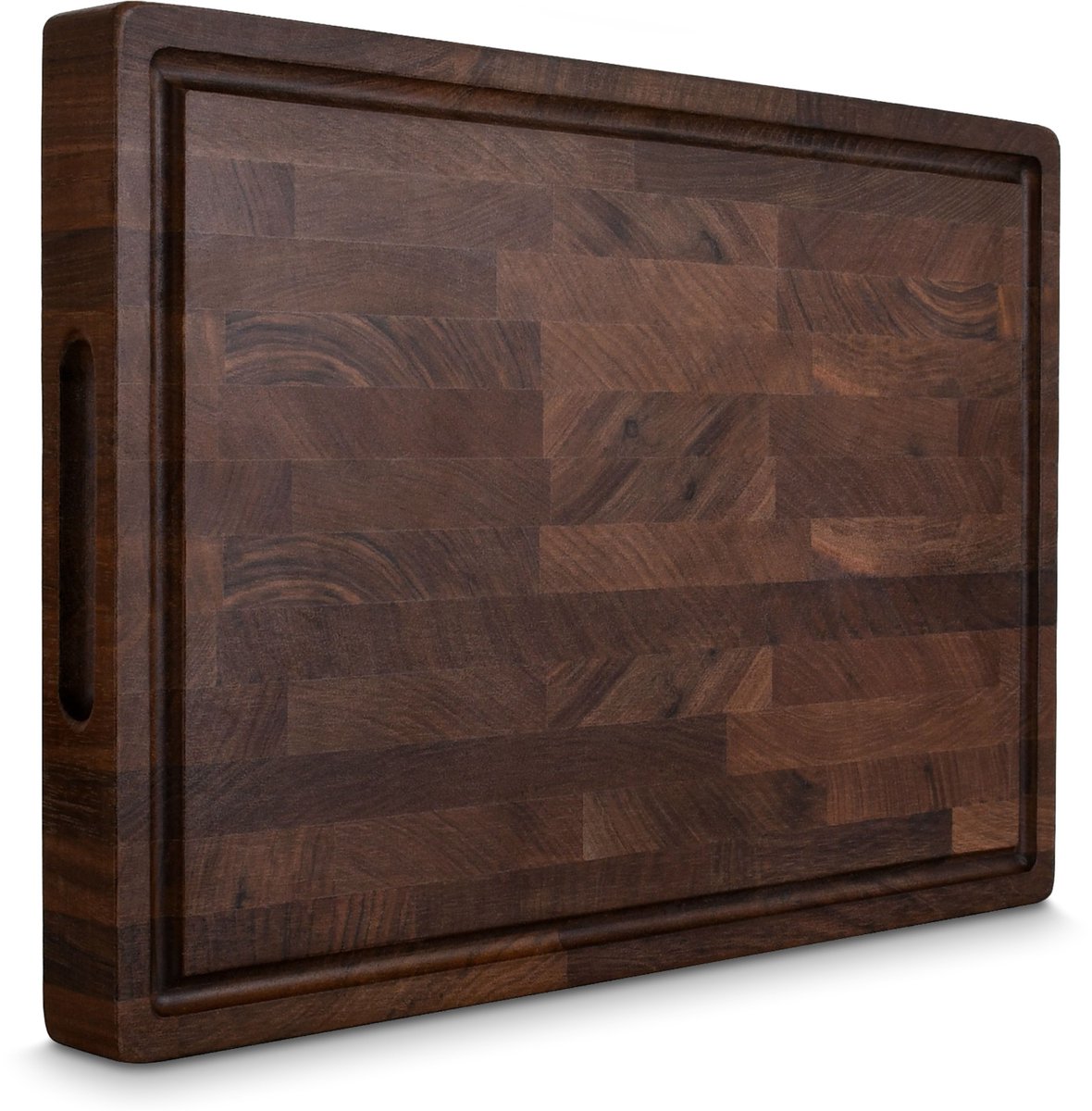 KAAMUT® Luxe Snijplank uit Massief Kopshout van Noord-Amerikaanse Zwarte Walnoot – Extra Dik en Duurzaam – 40×27,5×3,5 cm – Sapgeul, Handvatten & Antislip Voetjes