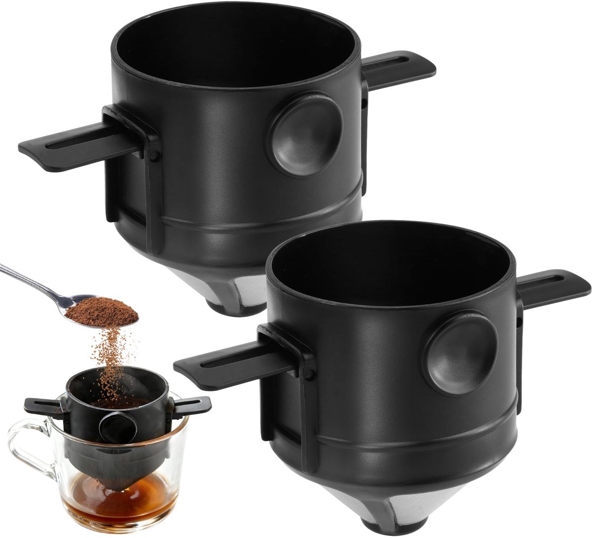 carmdering - Dauerkaffeefilter Set - Kaffee Zubehör - 2 Stück Wiederverwendbar Edelstahl - Faltbar - Für Büro Camping Zuhause