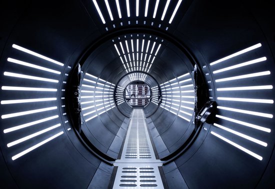 Papier peint d'un tunnel Star Wars avec éclairage LED blanc.
