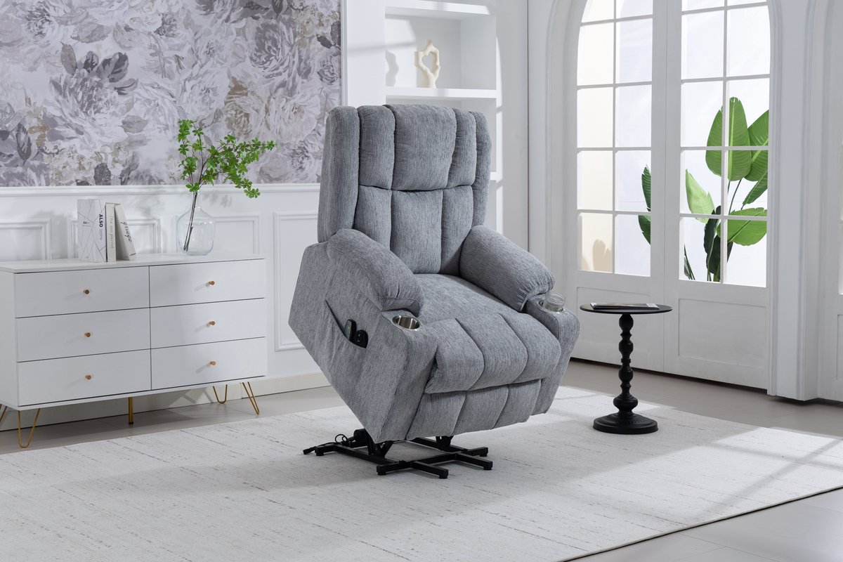 MIVRAY Sta-op Stoel - Elektrische Relaxfauteuil Met Massage En Warmte - Voor Senioren En Woonkamer - Fluweel Lichtgrijs – foto 4