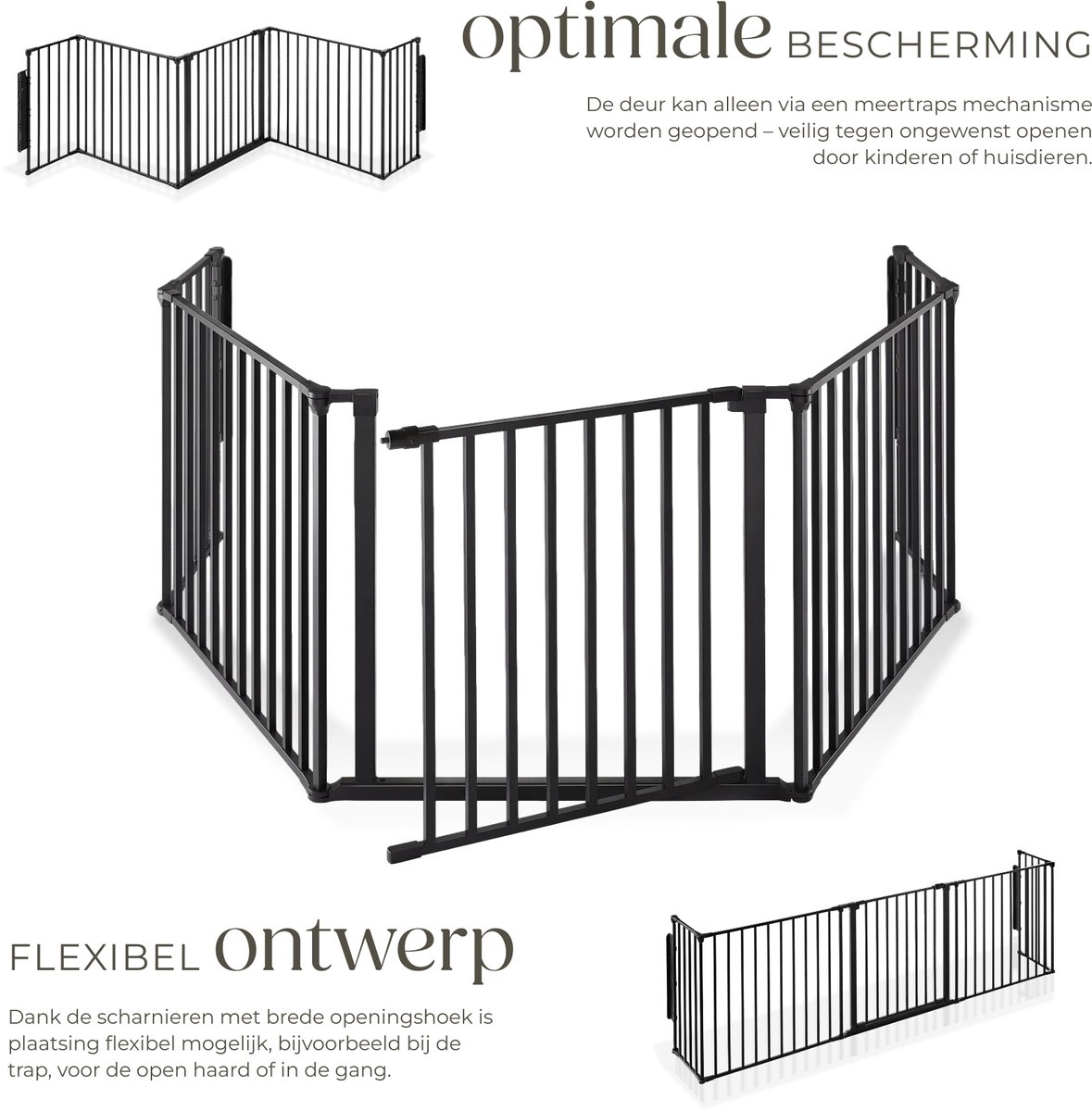 tectake® Haardhek - Veiligheidshek - Haardscherm - Kachelhek van Metaal - Openhaard Hek - Ook te gebruiken als Hondenhek, Kinderhek, Scheidingswand en Traphekje - met 5 Elementen - Deur met Veiligheidsslot - Zwart – foto 6