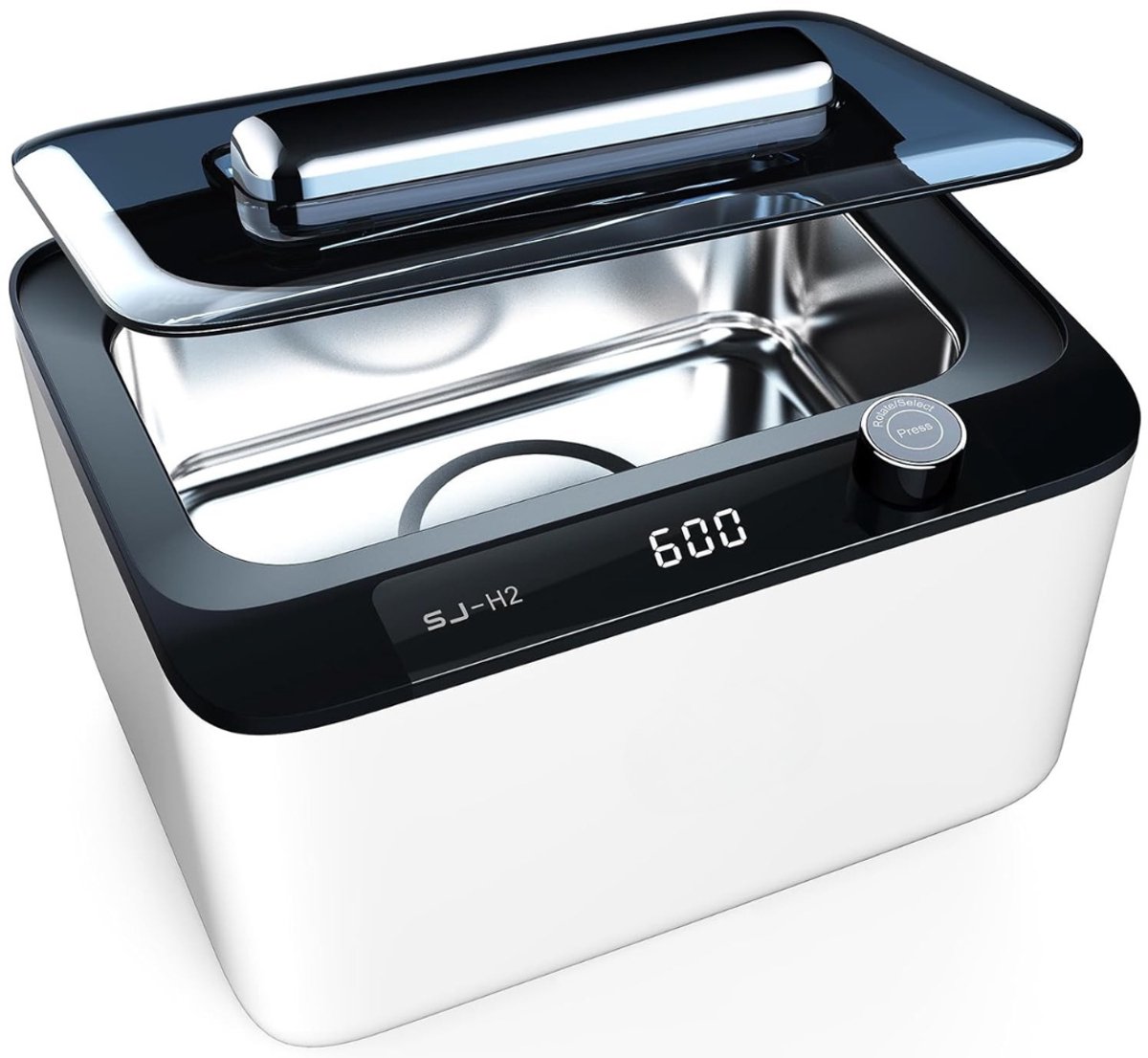 MIRA® Brillenbad - Reinigingsapparaat - Ultrasone Bad - Unieke Ontgassingsmodus - met 6 Digitale Timers - Zwart/Wit - 21cm x 16cm x 14cm