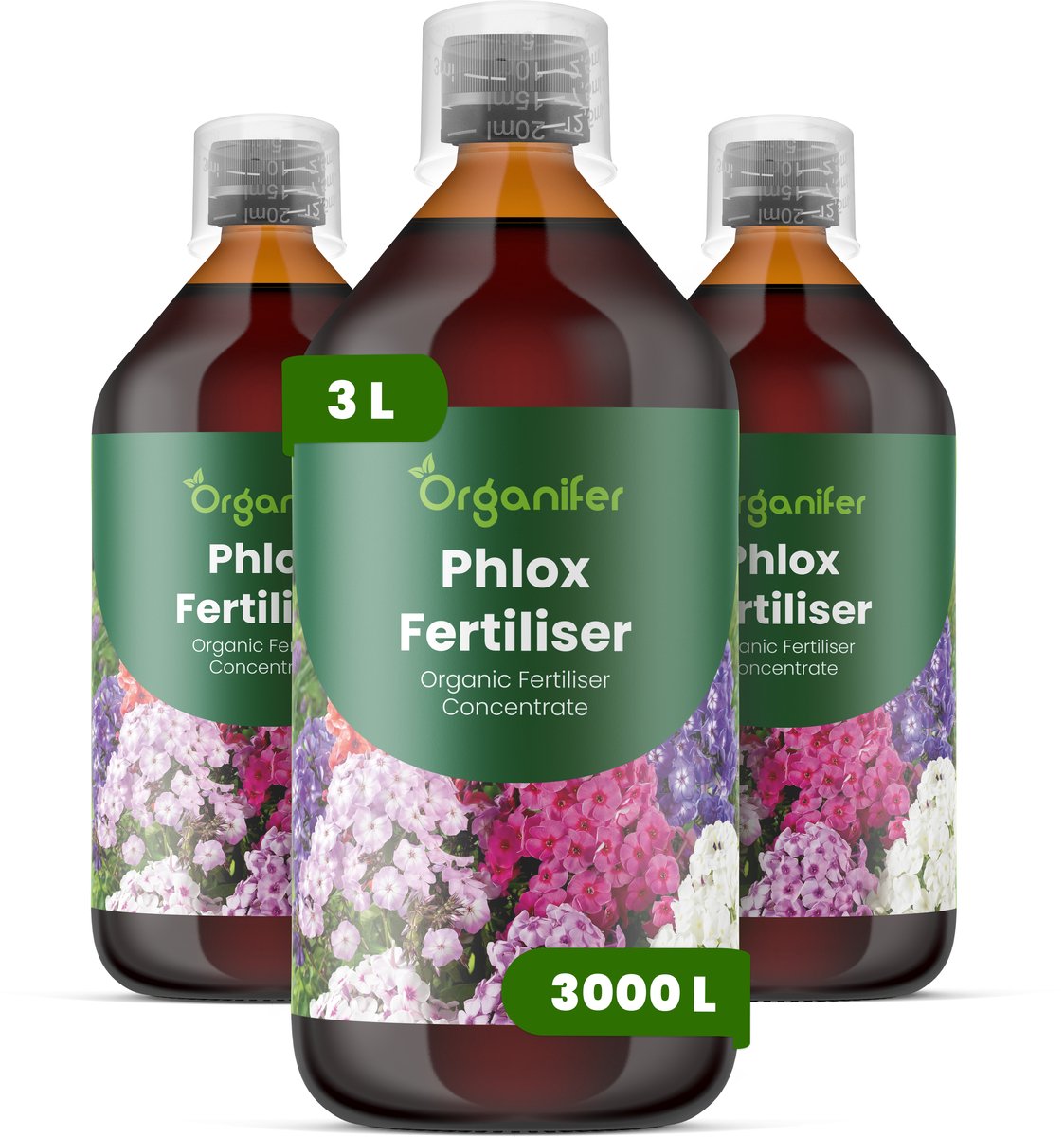 Vloeibare Meststof Voor Phlox 3X1 L Voor 3000 L - Npk 2-1-8 - Geschikt Voor Meerjarige En Eenjarige Vlambloemsoorten - Ondersteunt Herstel Na Snoeien - Bevordert Een Uitbundige Bloei En Levendige Bloemkleur - Organifer